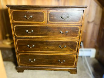 UB4/ Stunning Vintage 4 Drawer Wood Dresser Bureau - Inlaid Wood Trim Design