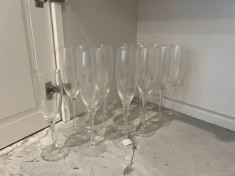 K/ 15 Champagne Flutes - 1 Slightly Smaller No Brand,  14 Crate & Barrel 'Adrienne' Made In Hungary