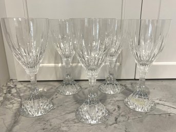 K/ 5 Beautifully Elegant Heavy Cut Crystal Wine Glasses By Christofle, Vintage Design, Heavy Flared Foot