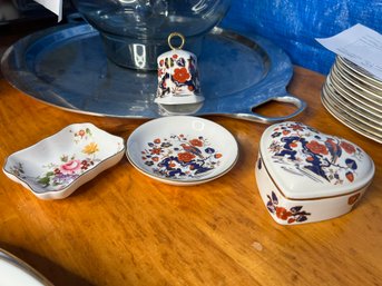 G/ 4pcs - Bone China Bell, Heart Trinket Box, Small Round Dish - Aynsley Bird Of Paradise