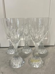 K/ 5 Beautifully Elegant Heavy Cut Crystal Wine Glasses By Christofle, Vintage Design, Heavy Flared Foot