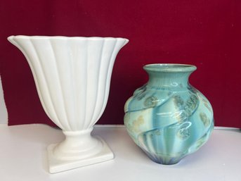 E/ 2pcs - Pretty Decorative Vases: Colorful Art Glass And White Ceramic