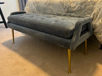 FBB2/ 1 Pc - Lovely Grey Slub Velvet Bench, Elegant Gold Legs, Button Tuft Seat By TOV Furniture