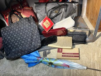 B/ 3 Full Bags - Nice Totes, Straw Bags, Evening Bag, Umbrella Etc