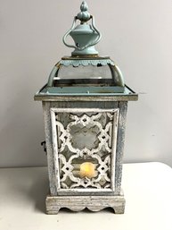 Farmhouse Rustic Wood Metal & Glass Decorative Lantern W Candle Inside