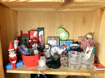 B/ Shelf - Christmas Items: Bulbs, Candles, Elf On A Shelf, Small Decor