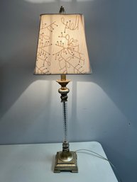 Lovely Victorian Style Table Lamp, Detailed Metal Base, Twirled Glass Body, Embroidered & Jeweled Shade