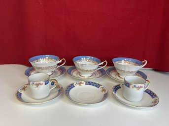 E/ Bin 11 Pcs - Fine English Bone China Teacups & Saucers And Demitasse Cups & Saucers