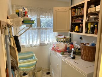 L/ All Contents Of Laundry Room - Vintage Hamper, Iron, Cleaning Products Etc