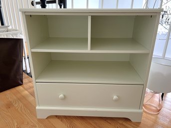 2H/ Small White Dresser Console Storage Cabinet - 1 Bottom Drawer, 1 Open Shelf, 1 Top Shelf W 2 Cubes