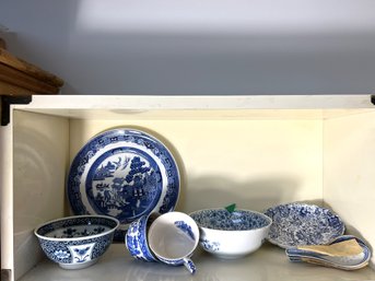 B/ Top Shelf 10pcs - Vintage Blue And White China: Japan, Staffordshire, Johnson Bros Etc