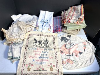 Assorted Vintage Linens: Crochet, Napkins, Dish Towels Etc
