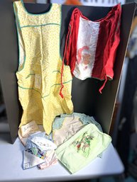 Box Of Assorted Vintage Aprons & Handkerchiefs