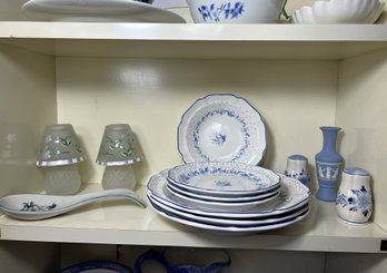 B/ Shelf 2 - Assorted Blue And White China: Rebecca Stanhome Dinnerware Etc
