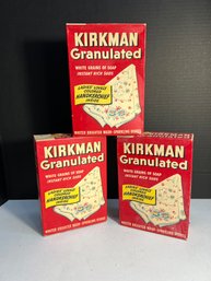 Bag 3pcs - 3 Boxes Of Vintage Kirkman Cleaning Soap Suds: Granulated Soap With Ladies Handkerchief Inside