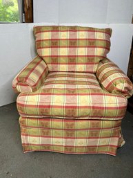 G/ Century Furniture Gold And Red Plaid Upholstered Chair With Butterfly Pattern