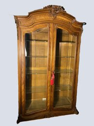 LR/ 2pcs - Magnificent Very Large Vintage Carved Wood 2 Glass Door Display Cabinet