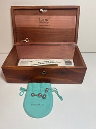 NT/ 3pcs - Lane Cedar Keepsake Chest W Tiffany Sterling 925 Cufflink Set In Tiffany & Co Blue Bag