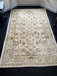 O/ Pottery Barn 'Sanya' Wool Hooked 6ft X 8ft Area Rug, Gold Cream Sage Blue