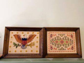 2A/ 2pcs - Embroidered And Cross Stitch Framed Wall Art: Americana Eagle, Southwestern Design