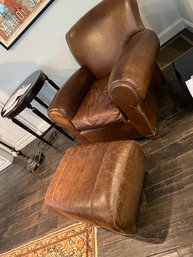 FR/ 2 Pcs - Super Comfy Overstuffed Leather Arm Chair & Ottoman