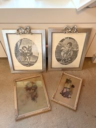 2BB/ 4pcs - Vintage Framed Artwork: Cherubs In Siver Frames And 2 Rose Wood Framed Children