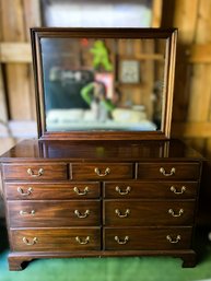 S/ 2pcs - Vintage Mahogany Henkel Harris Low Dresser With Mirror