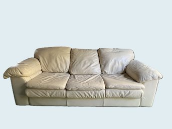 S/ Light Cream Colored Leather Couch From The 'Leather Center'