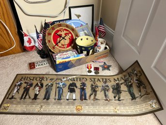 O/ Box 21pcs - Assorted Patriotic And US Marines Decor And Collectibles