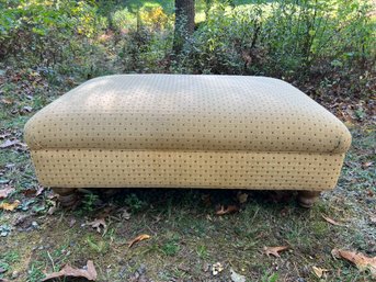 S/ Pretty Gold And Burgundy Dot Pattern Upholstered Ottoman With Wood Legs