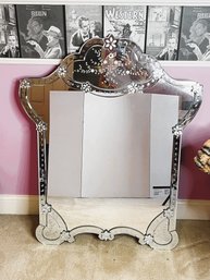 2BB/ Beautiful Large Decorative Etched Wall Mirror With Floral Accents