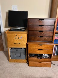 O/ 4pcs - Dell Computer Monitor, 3 Wood Cabinets And All Contents