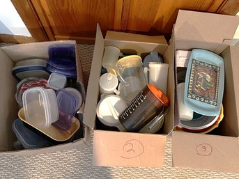 LR/ 3 Boxes Filled W Big Variety Of Assorted Plastic Food Storage Containers