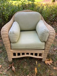 S/ Off White Wicker Chair With Light Green Upholstered Cushions By Lane Venture Furniture Co, Conover NC