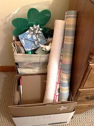 1BR/ 2 Boxes Assorted Gift Wrap, Tape, Bows, Bags Etc