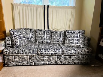 O/ Pretty Sleep Sofa Couch Navy And White Pattern, New Creations Inc W/ 6 Throw Matching Throw Pillows