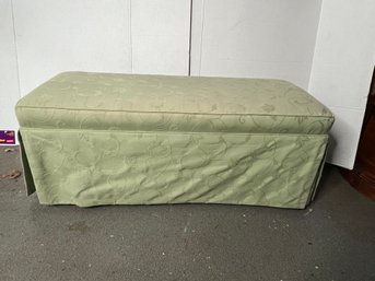 G/ Lovely Upholstered Skirted Bench With Pale Green Fabric And Wood Legs