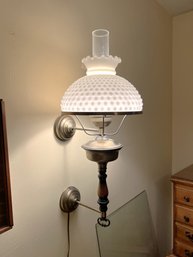 1BR/ 1 Brass Wall Sconce Style Lamp W Pretty White Hobnail Glass Shade