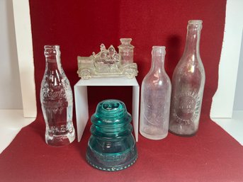 NT/ 5 Pcs - Vintage Glass Collectible Bottles: Avon, Coca Cola Etc And Hemingray Insulator