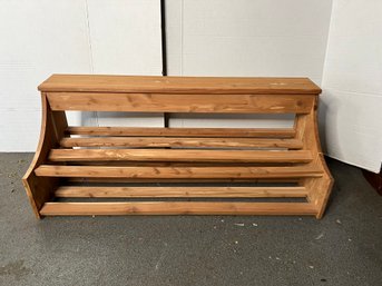 G/ Light Colored Slatted Wood Shoe Or Plant Rack With  A Hinged Lift Top Drawer