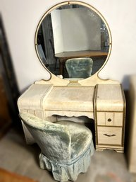 M/ 2pcs - Glamorous Art Deco Waterfall Edge Dressing Table With Mirror And Velvet Chair