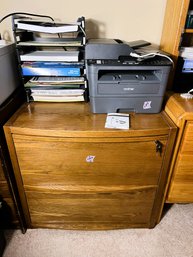 O/ 2 Drawer Lateral Wood File Cabinet And All Contents, Brother MFC Copier, 6 Plastic File Holders W Contents