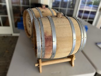 T/ 2 Wood Barrel Wine Kegs On Wood Stands