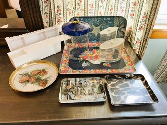 2BR/ 10 Assorted Sizes Melamine Trays & Trinket Dishes And Plastic Storage Cntrs & Clinique White Box Etc