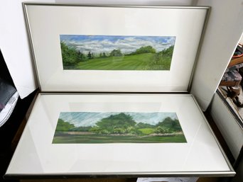 G/ 2 Pcs - Framed Watercolor Art - Golf Courses - Signed MA Artist Katrina Hart