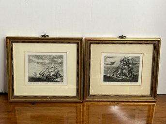 G/ 2 Framed Nautical Signed And Numbered Etchings Prints- Leonard H Mersky