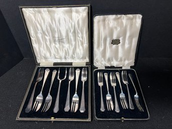 K/ 2boxes - 2 Sets English Silver Plate Pastry Forks In Original Boxes - G.W. Ainsworth And G.J.A.