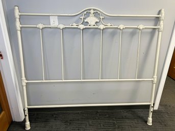 MM/ Vintage Antique Ivory White Painted Queen Size Iron Headboard - Beautiful Detailing