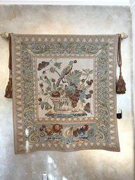 LR/ Large (56' X 52') Lovely Fabric Wall Tapestry - Bird And Fruit Motif - Comes With Decorative Rod