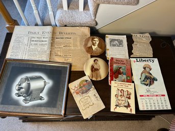 2B/ 10pcs - Antique And Vintage Ephemera: 1925 Calendar, Metal Photo Plates, 1885 Newspaper Etc